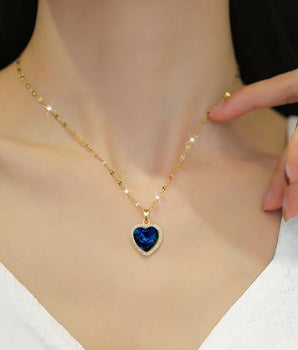 Yasmin Blue Heart Pendant / Stainless steel - Nina Kane Jewellery