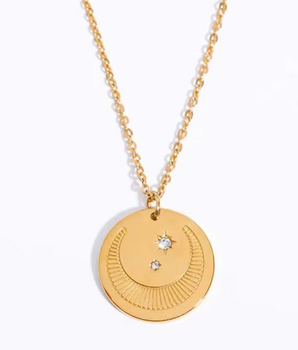 Devana Moon & Star Pendant / 18K Gold Plated