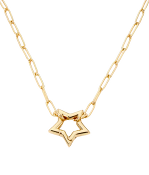 Paperclip Chan & Star Lock Charm Necklace / 18K Gold Plated