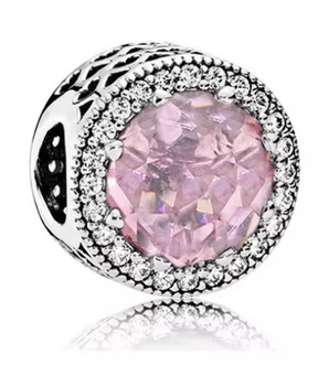 The Round Pink Crystal Charm / 925 Sterling Silver