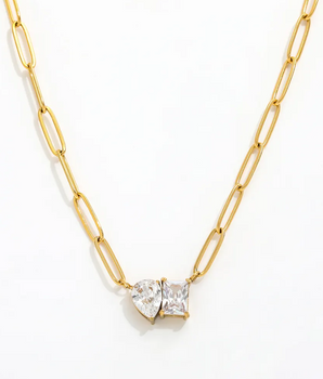 Orleans Paperclip Diamond Necklace / 18K Gold Plated - Nina Kane Jewellery