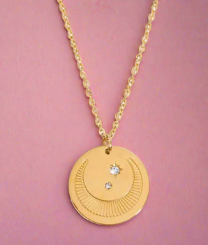 Devana Moon & Star Pendant / 18K Gold Plated