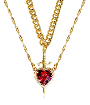 Capulet 2 in 1 Heart & Sword Double Necklace / 18K Gold Plated