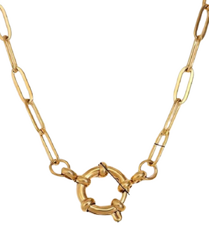 The Charlie Paperclip Charm Necklace / 18K Gold Plated