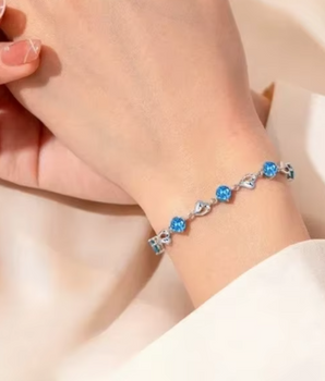 Hazel Blue Heart Bracelet / 925 Sterling Silver