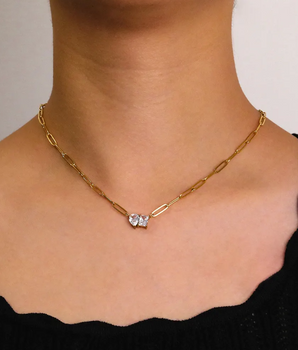 Orleans Paperclip Diamond Necklace / 18K Gold Plated - Nina Kane Jewellery