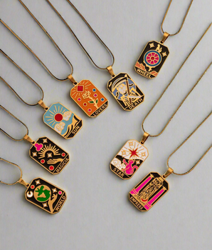 Hecate Oil Drip Tarot Card Necklaces / 18K Gold Plated