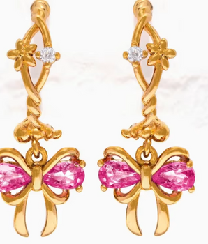 Helga Pink Crystal Bow Earrings / 925 Sterling Silver