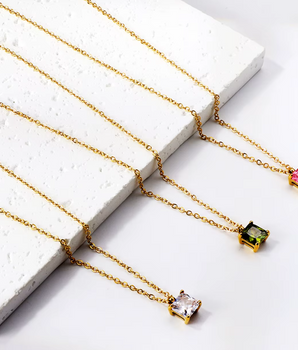 Artemis Solitaire Gem Necklaces / 18K Gold Plated