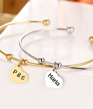 Elaine Personalised Heart Bangles / 18K Gold Plated