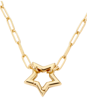 Paperclip Chan & Star Lock Charm Necklace / 18K Gold Plated