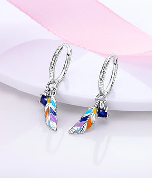 Elsa Enamel Feather Hoops /9 25 Sterling Silver - Nina Kane Jewellery