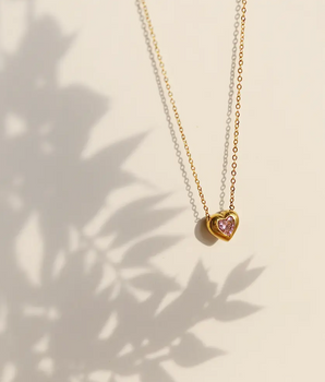 Valentina Pink Heart Necklace / 18K Gold Plated - Nina Kane Jewellery