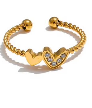 Kylie Two Heart Adjustable Ring / 18k Gold Plated