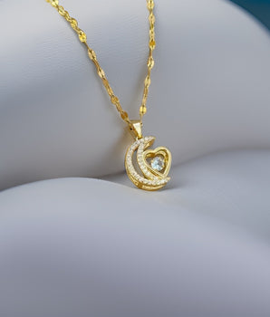 Collette Moon Heart Pendant / Stainless Steel - Nina Kane Jewellery