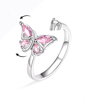 The Pink Butterfly Spinner Ring / 925 Sterling Silver