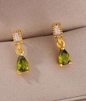 Green Duchesina Teardrop Earrings / Stainless Steel - Nina Kane Jewellery