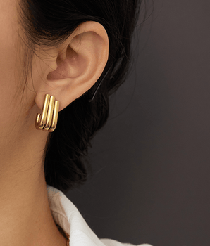 Rania Geometric Triple U Stud Earrings / 18K Gold Plated - Nina Kane Jewellery