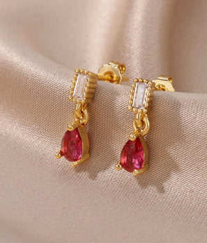 Pink Duchesina Teardrop Earrings / Stainless Steel - Nina Kane Jewellery