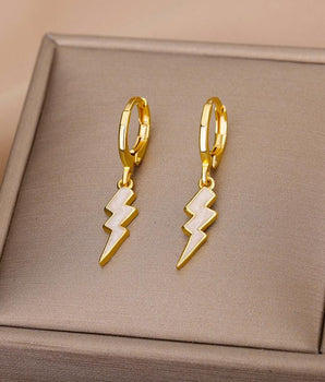 White Blair Lightning Bolt Huggies / Stainless Steel - Nina Kane Jewellery