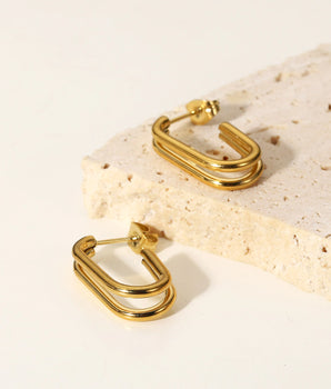 Chantelle Double Layer Gold Earrings / 18K Gold Plated - Nina Kane Jewellery