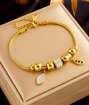 Yasmin Evil Eye Charm Bracelet / 18K Gold Plated - Nina Kane Jewellery