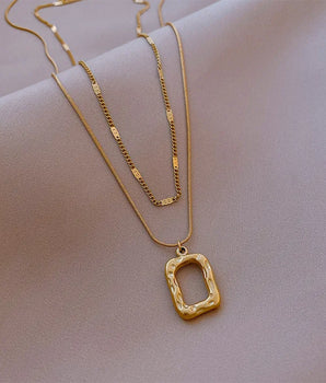 Zoe Double Chain Square Pendant Necklace / 18K Gold Plated - Nina Kane Jewellery