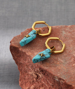 Beatrice Turquoise Bee Earrings / 18K Gold Plated - Nina Kane Jewellery