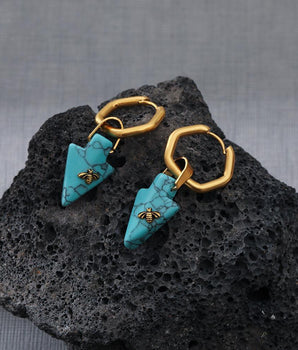 Beatrice Turquoise Bee Earrings / 18K Gold Plated - Nina Kane Jewellery