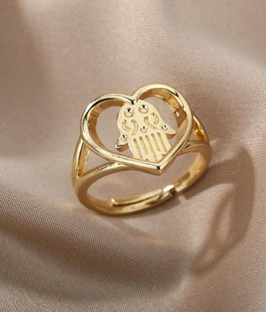 Fatima Heart Shaped Ring / Stainless Steel - Nina Kane Jewellery